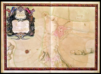 Ms 988 Vol.3 fol.29 Mapa a plán Saint-Malo, z „Atlasu Ludvíka XIV“, 1683-88